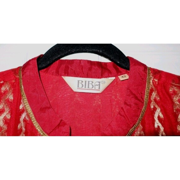 BIBA Festive Holiday Red/Gold Embroidery Boho Tunic Global Sz Small Vibrant - Picture 9 of 9
